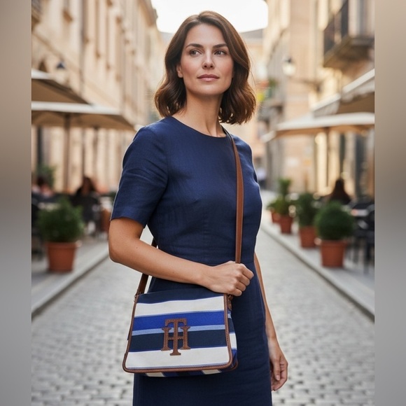 Tommy Hilfiger Handbags - Tommy Hilfiger Blue and White Striped Crossbody Bag